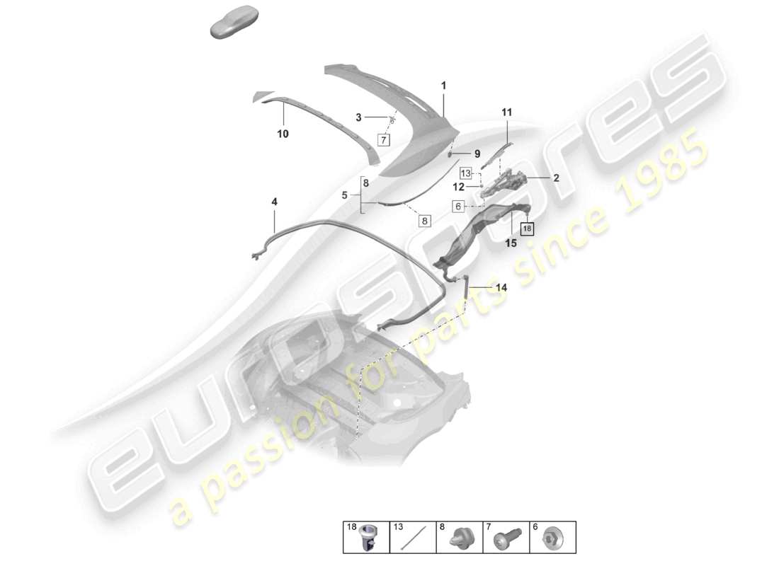 porsche 2022 (992-1 turbo / s) couvercle de coffre de rangement supérieur cabrio schéma des pièces