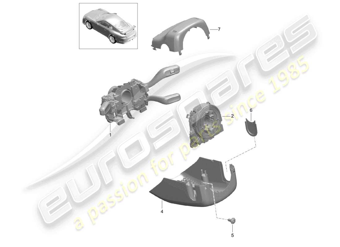 porsche 2021 (991-2 r/gt3/rs) commutateur de colonne de direction schéma des pièces
