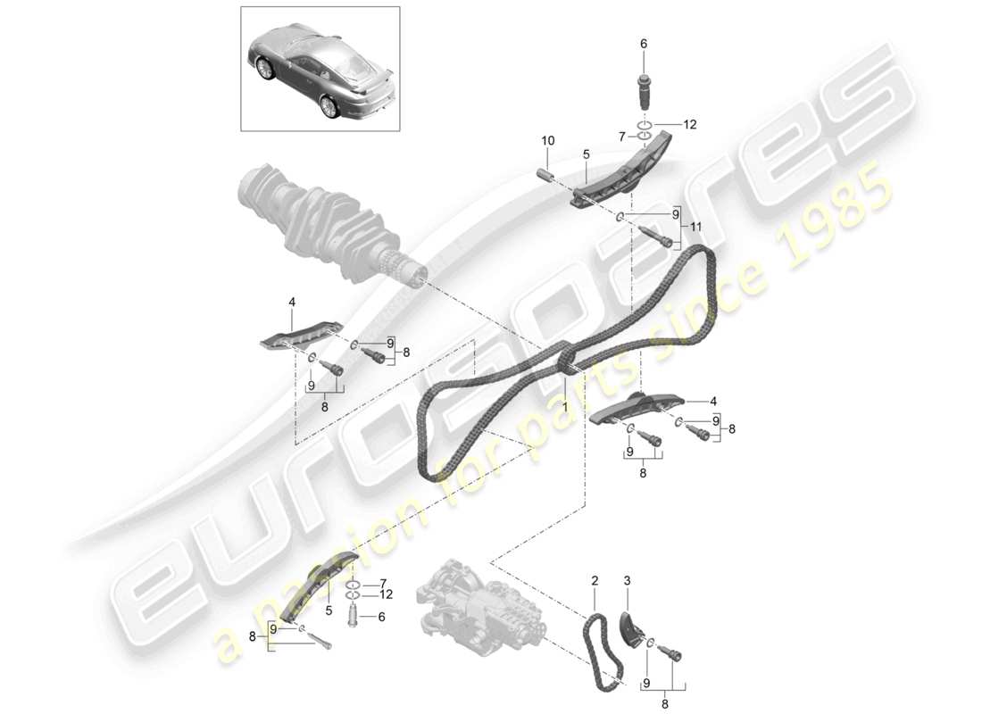 porsche 2021 (991-2 r/gt3/rs) diagramme des pièces du tendeur de chaîne de distribution