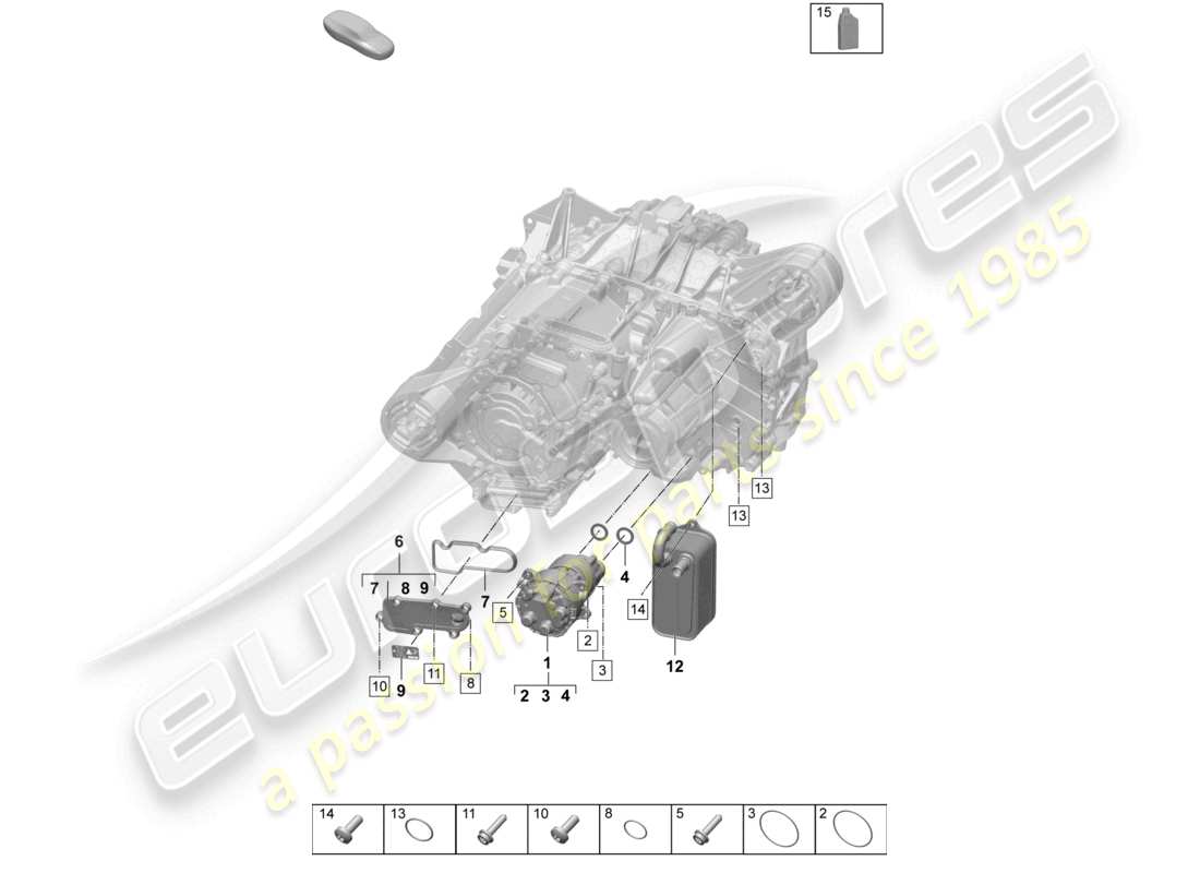 porsche 2025 (macan-e) schéma des pièces du moteur de traction pour pompe à huile de l'essieu avant à entraînement électrique