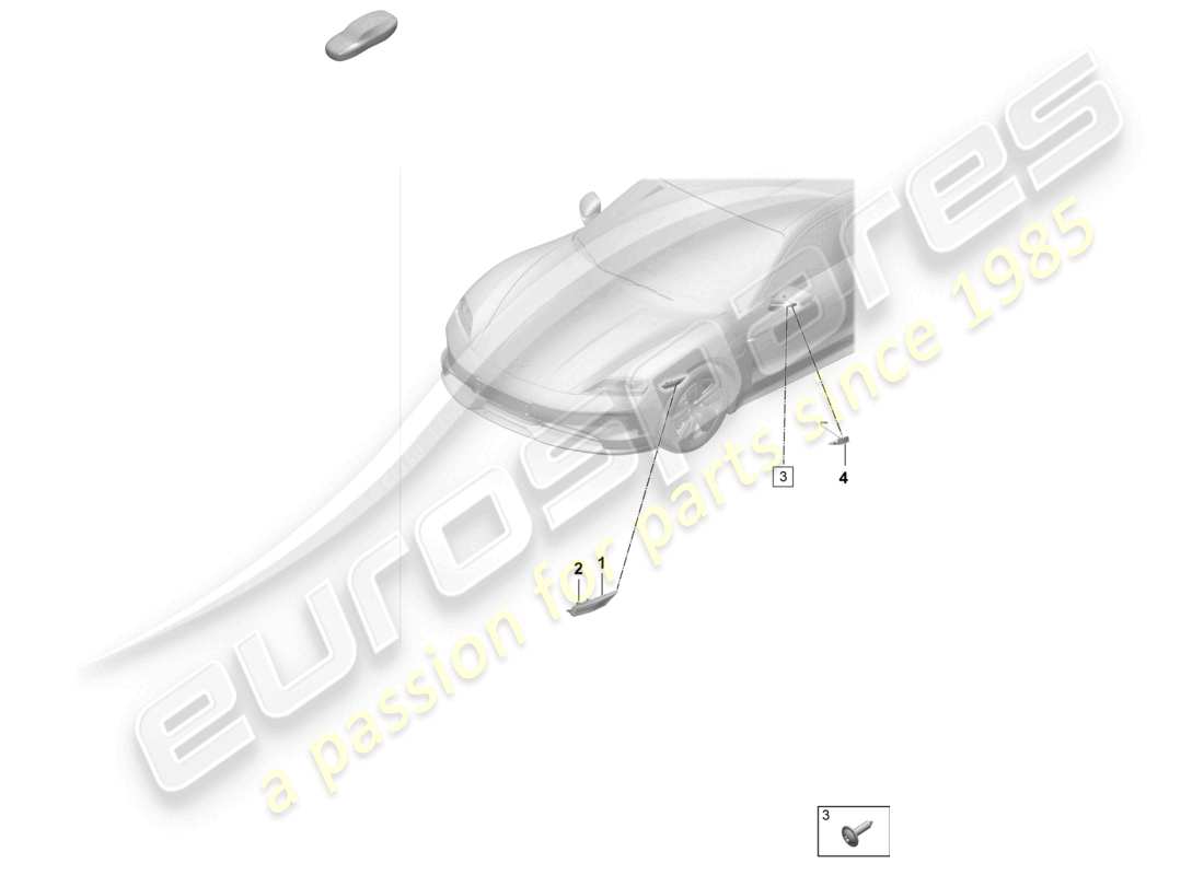 porsche 2025 (taycan 9j1-2) répétiteur de clignotant, feu de position latéral, unité de commande pour feux de conduite de jour, schéma des pièces