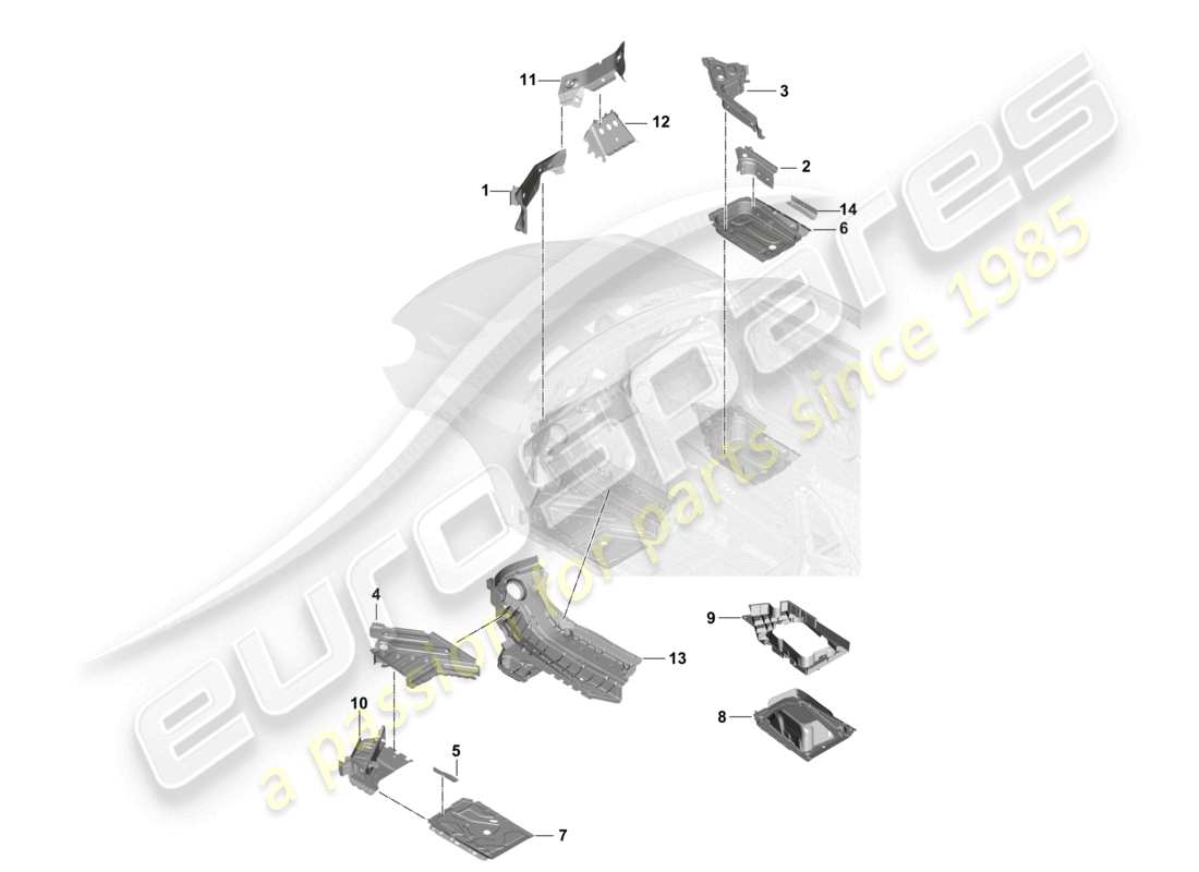porsche 2021 (cayenne e3 9ya/9yb) schéma des pièces avant des plaques de plancher