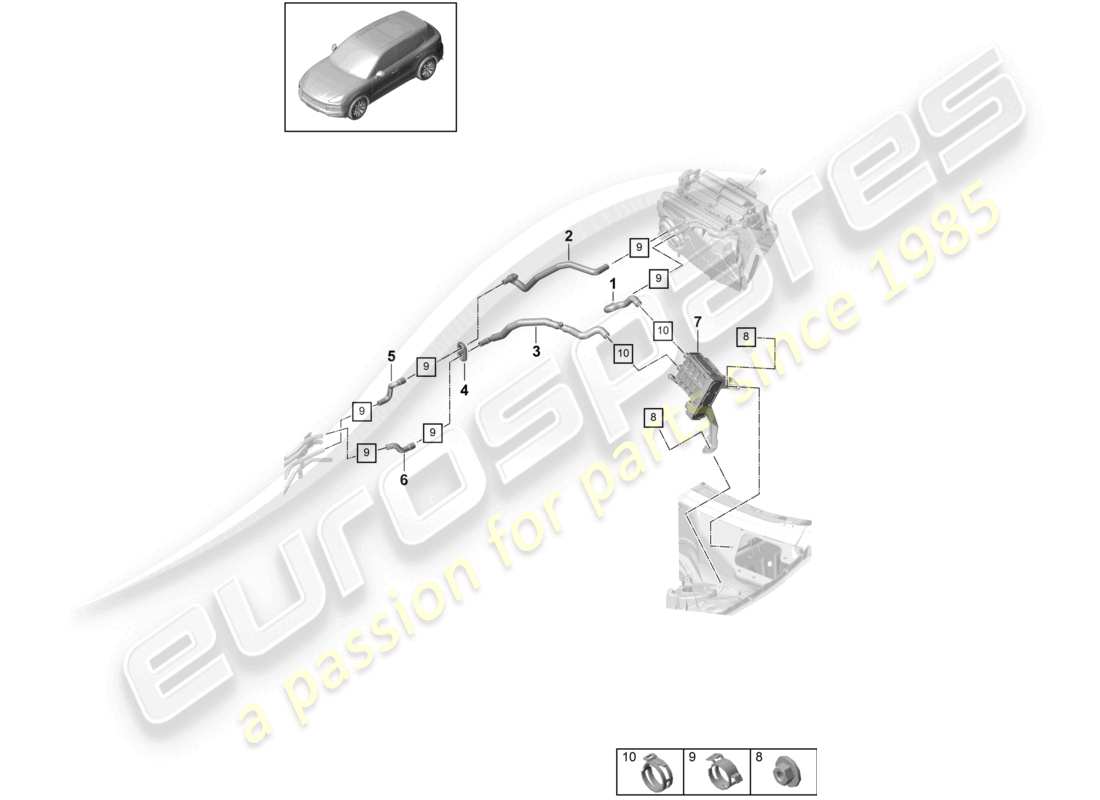 porsche 2021 (cayenne e3 9ya/9yb) chauffage à conduite à droite boîte à eau à circuit haute température pour véhicules à propulsion hybride schéma des pièces