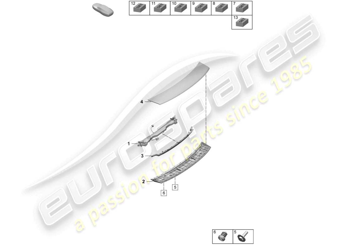 porsche 2025 (taycan 9j1-2) spoiler arrière schéma des pièces