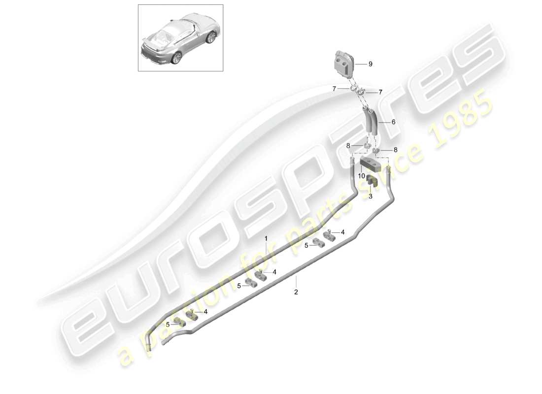 porsche 2021 (991-2 r/gt3/rs) schéma des pièces du tuyau d'alimentation et de retour du réchauffeur