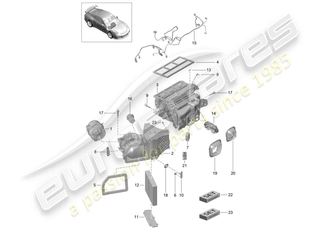 porsche 2021 (991-2 r/gt3/rs) schéma des pièces détachées et de la climatisation