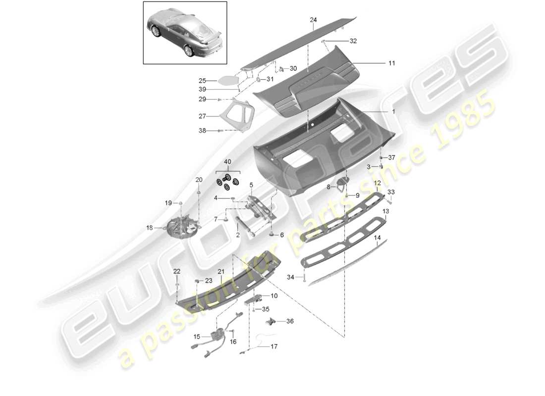 porsche 2021 (991-2 r/gt3/rs) spoiler arrière arrière d >>- mj 2017 schéma des pièces
