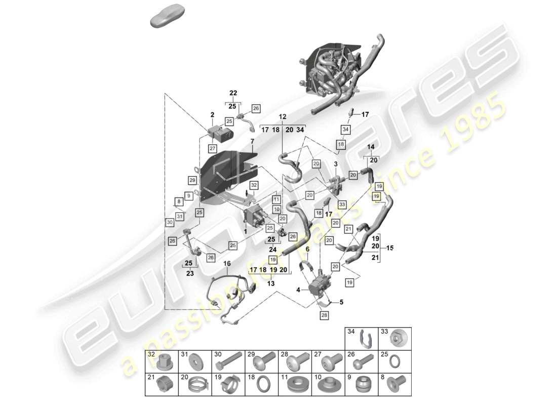 porsche 2021 (panamera 971-2) système de chauffage et de climatisation pour véhicules à propulsion hybride, schéma des pièces de l'évaporateur