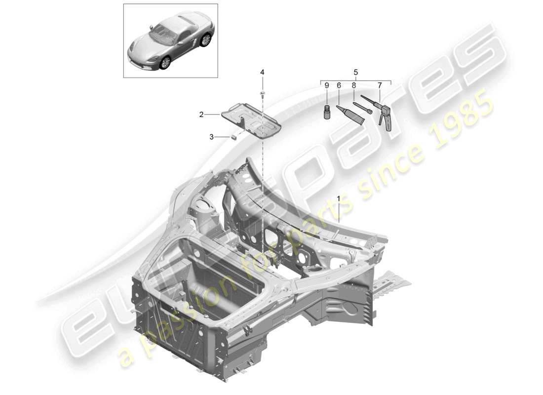 porsche 2021 (718 boxster) schéma des pièces de la partie avant (complète)