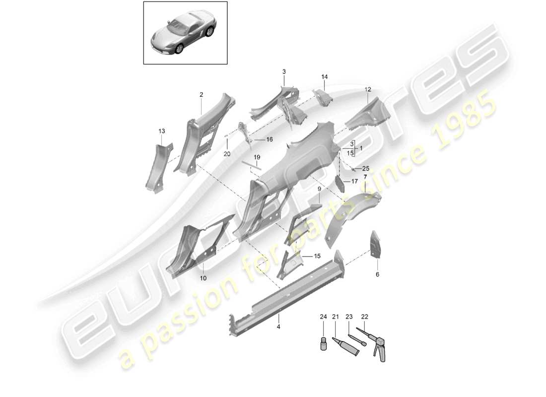 porsche 2021 (718 boxster) partie latérale diagramme des pièces