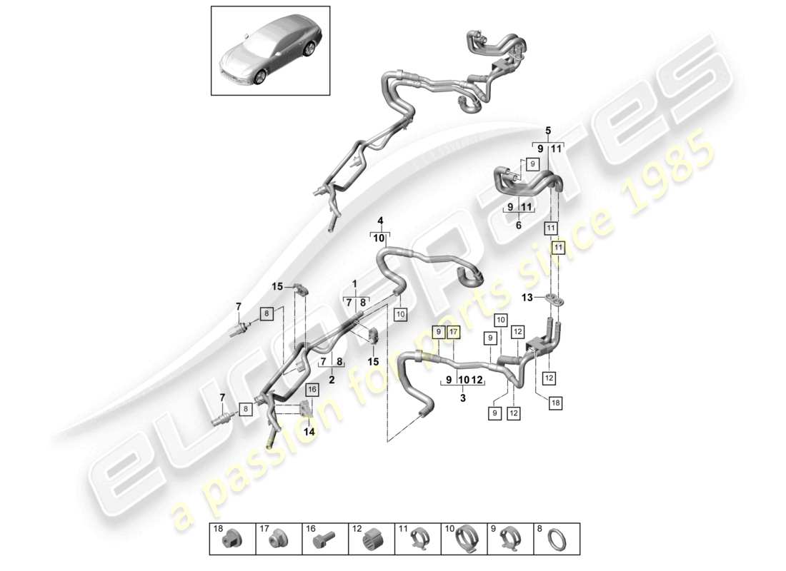 porsche 2021 (panamera 971-1) système de refroidissement hybride à batterie schéma des pièces