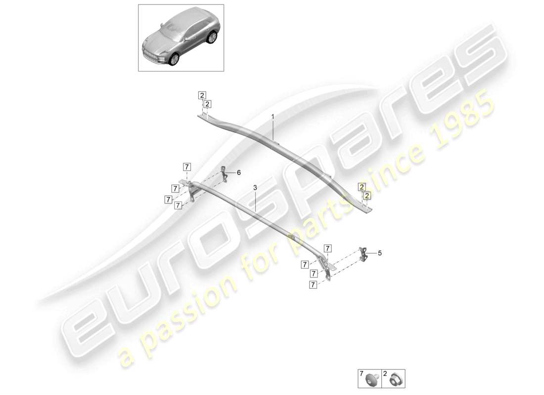 porsche 2023 (macan) diagramme des pièces de la partie avant de la jambe de force du dôme