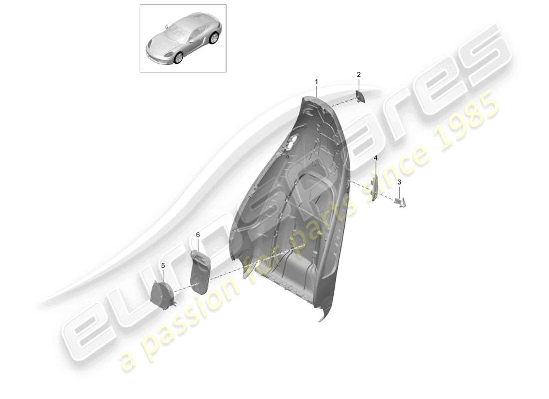 porsche 2024 (718 cayman) schéma des pièces des accessoires de la coque du dossier du siège sport