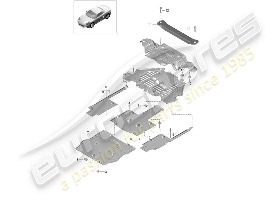 porsche 2021 (718 boxster) schéma des pièces de soubassement de carrosserie