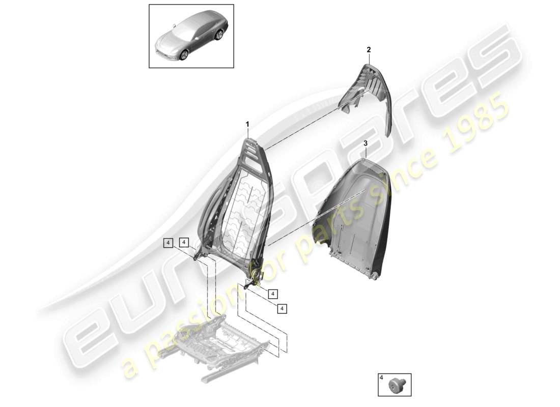 porsche 2021 (panamera 971-1) dossier coque de dossier siège confort diagramme des pièces