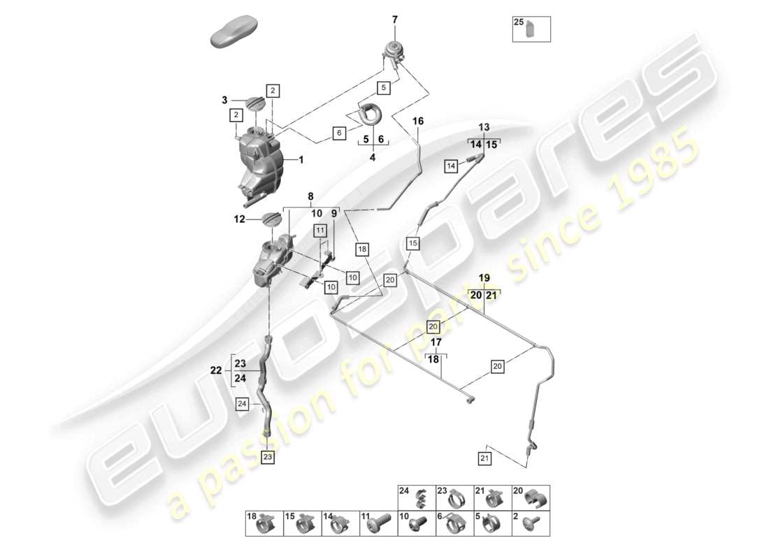 porsche 2021 (panamera 971-2) système de refroidissement du liquide de refroidissement vase d'expansion du liquide de refroidissement conduite de reniflard pour les véhicules à propulsion hybride schéma des pièces