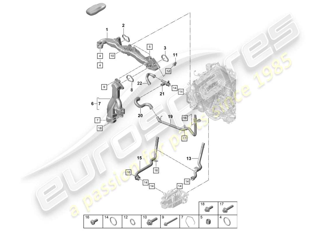 porsche 2021 (718 cayman gt4) support d'assemblage tuyau de liquide de refroidissement schéma des pièces
