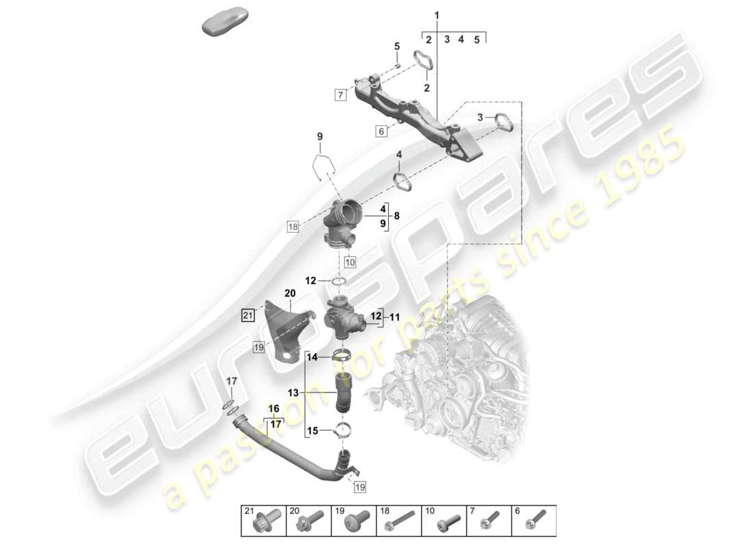 porsche 2022 (992-1 turbo / s) schéma des pièces du support de montage du tuyau de liquide de refroidissement