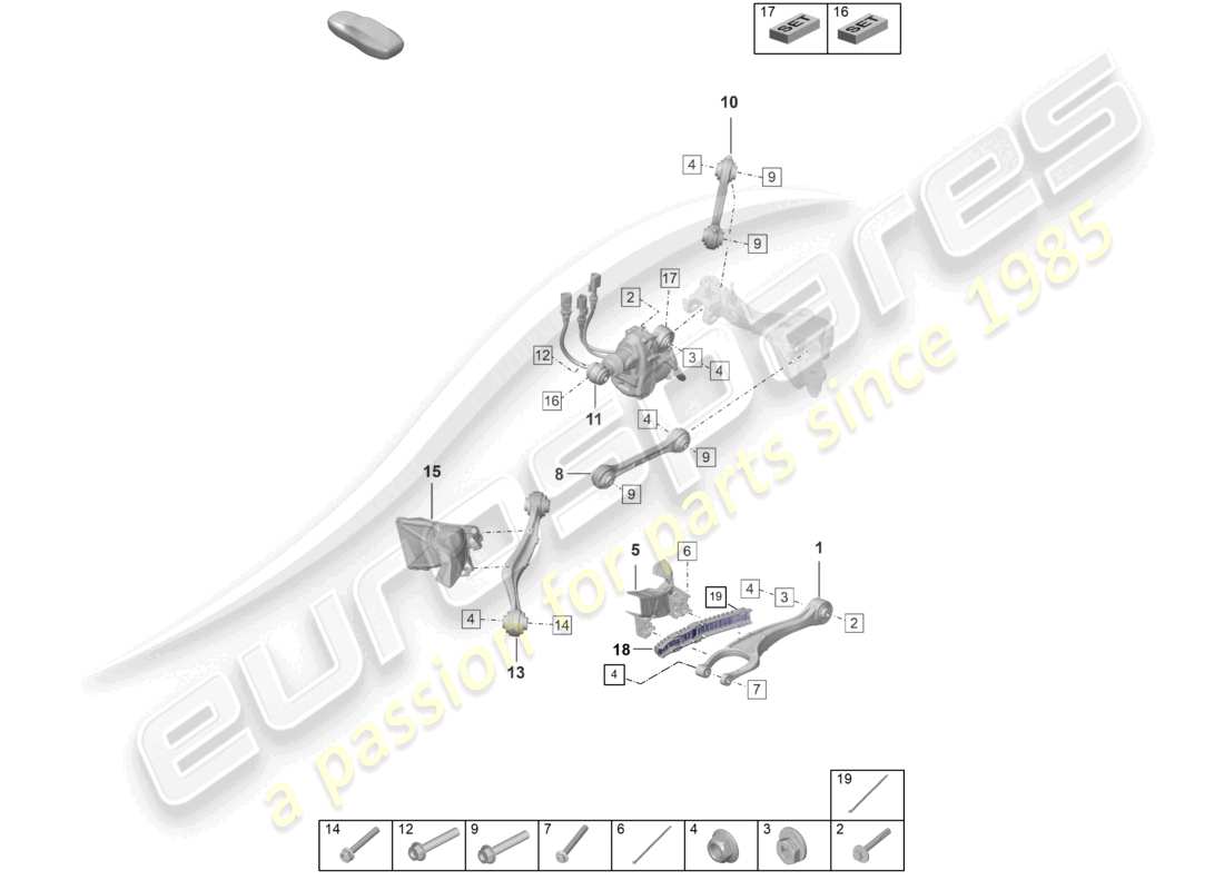 porsche 2022 (992-1 turbo / s) schéma des pièces de direction de l'essieu arrière