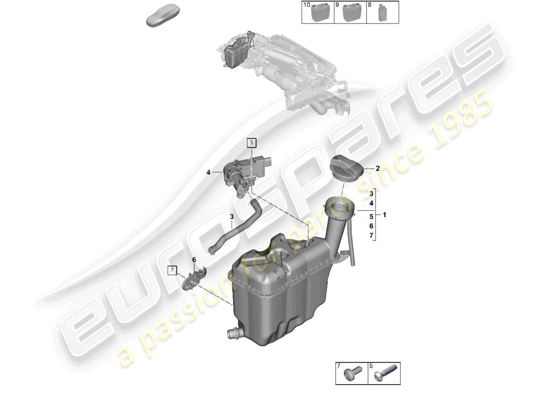 porsche 2024 (992-2) vase d'expansion de liquide de refroidissement schéma des pièces