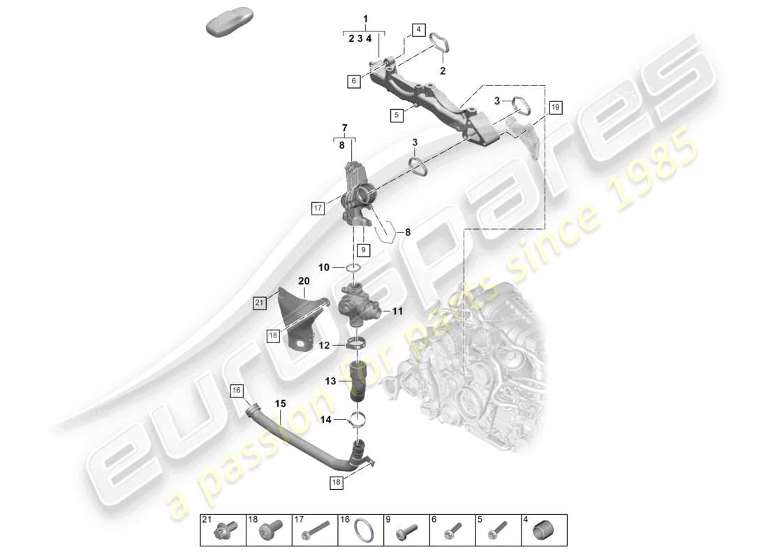 porsche 2024 (992-2) schéma des pièces du support de montage du tuyau de liquide de refroidissement