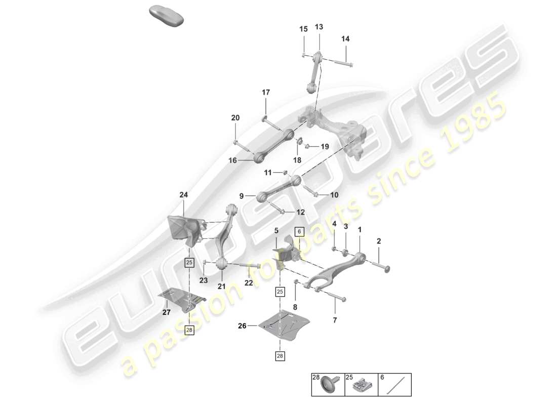porsche 2024 (992-2) schéma des pièces du bras de suspension de l'essieu arrière