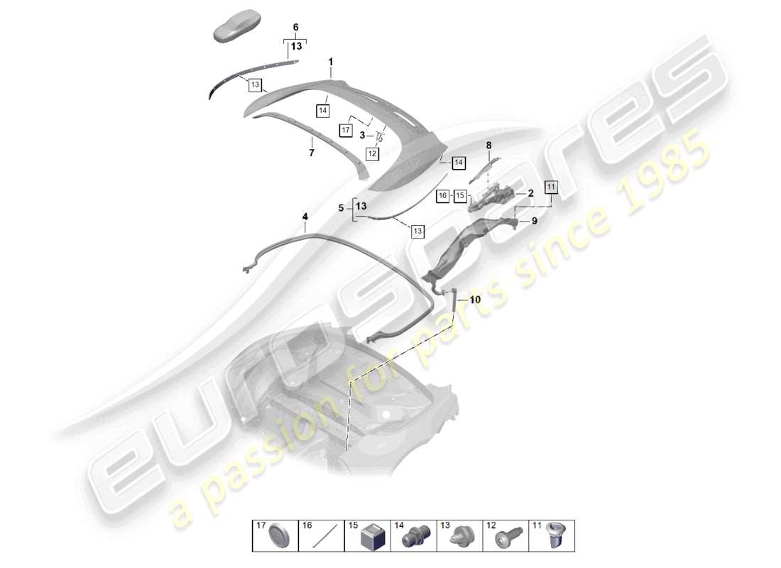 porsche 2024 (992-2) couvercle de coffre de rangement supérieur cabrio schéma des pièces