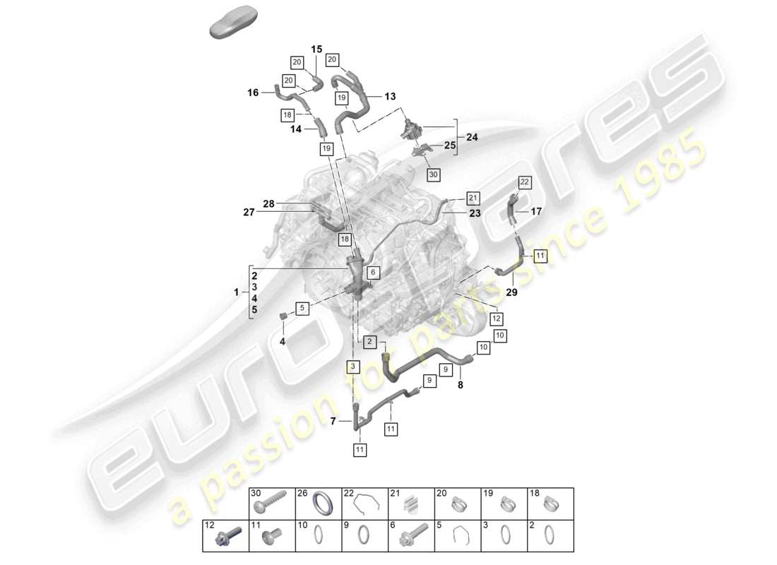 porsche 2024 (992-2) système de refroidissement du liquide de refroidissement distributeur de liquide de refroidissement schéma des pièces du moteur