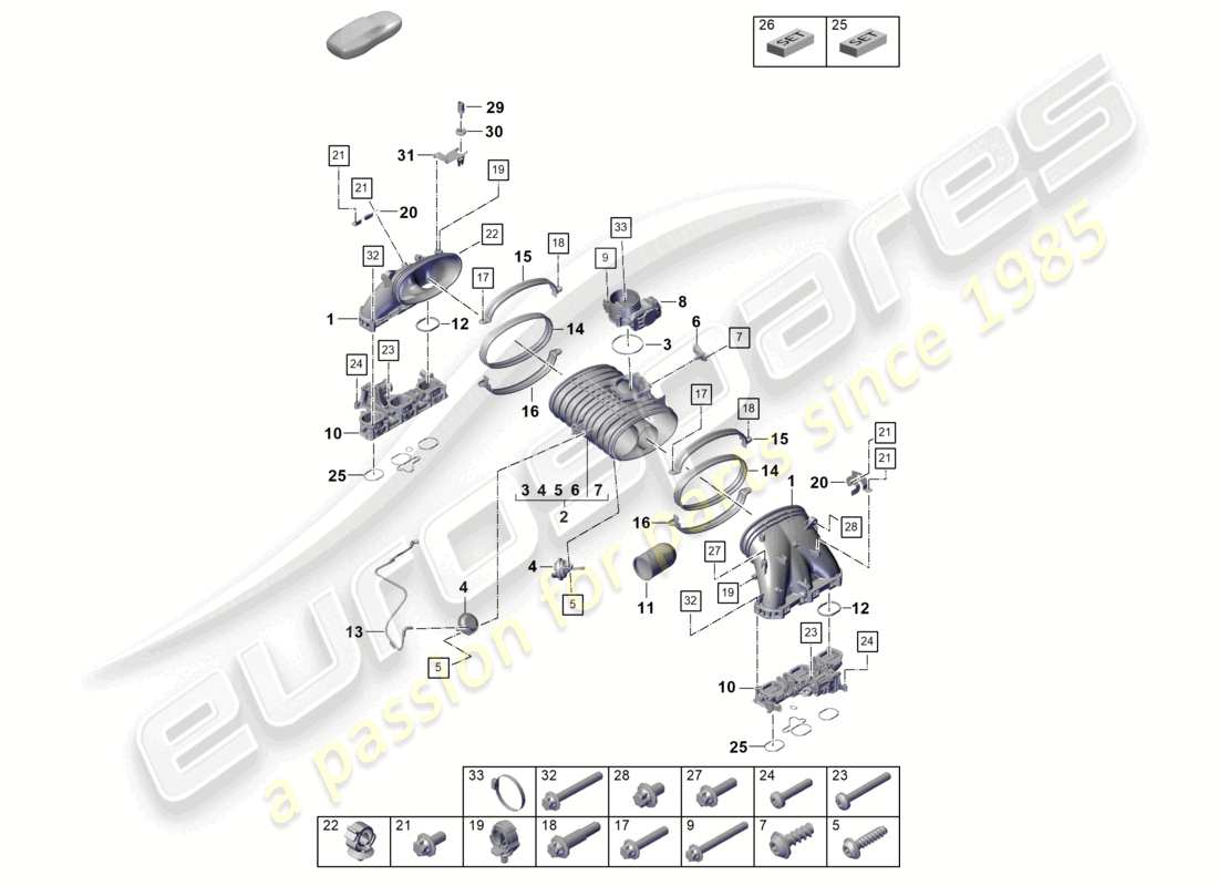 porsche 2021 (718 cayman gt4) diagramme des pièces du distributeur d'air d'admission du papillon des gaz