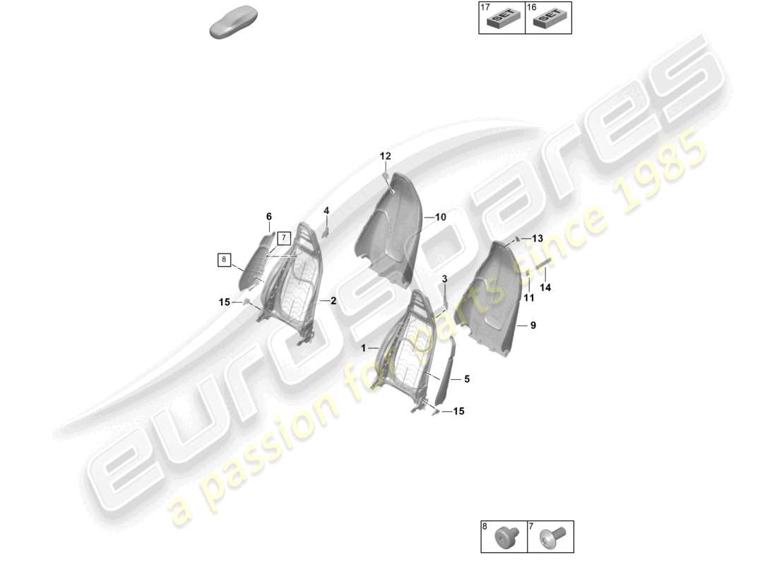 porsche 2024 (992-2) cadre de dossier housse de dossier siège confort siège standard diagramme des pièces