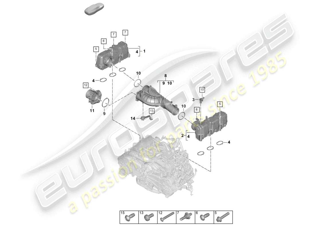 porsche 2024 (992-2) diagramme des pièces du distributeur d'air d'admission du papillon des gaz