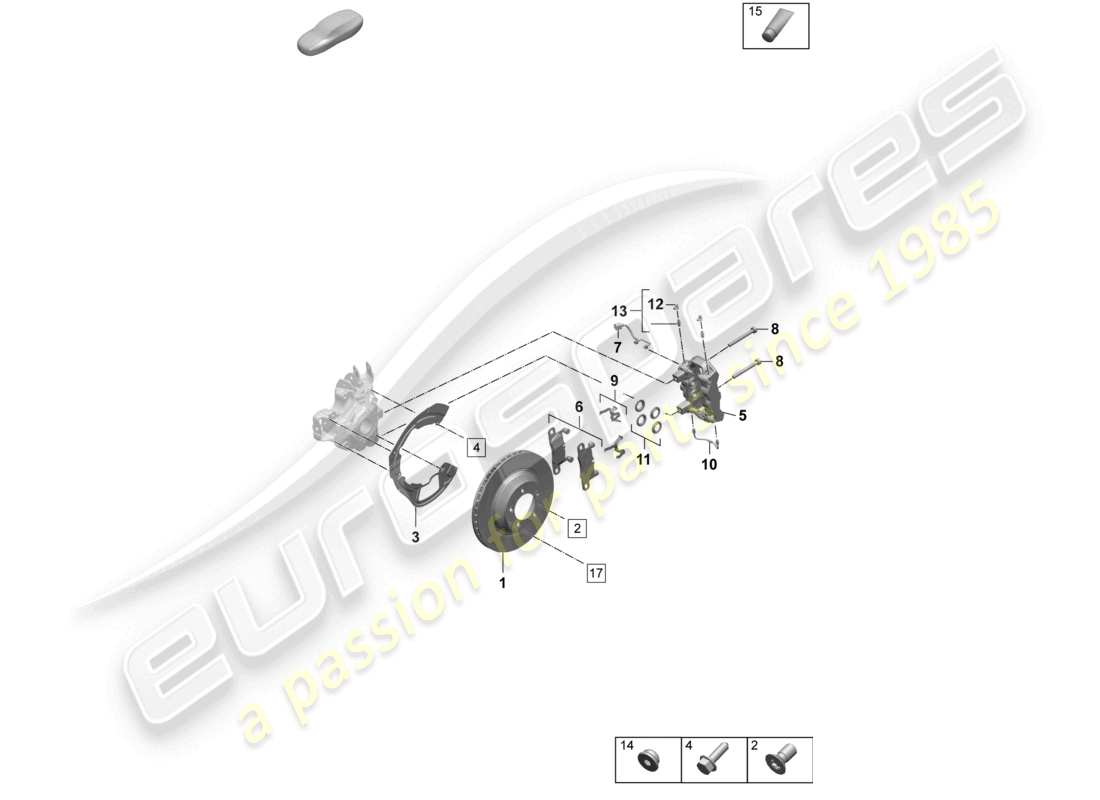 porsche 2025 (taycan 9j1-2) frein à disque 18 essieu arrière rouge schéma des pièces