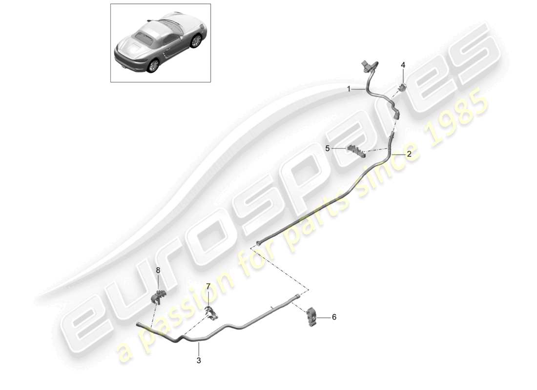 porsche 2021 (718 boxster) schéma des pièces du servofrein central arrière et de la conduite de vide avant