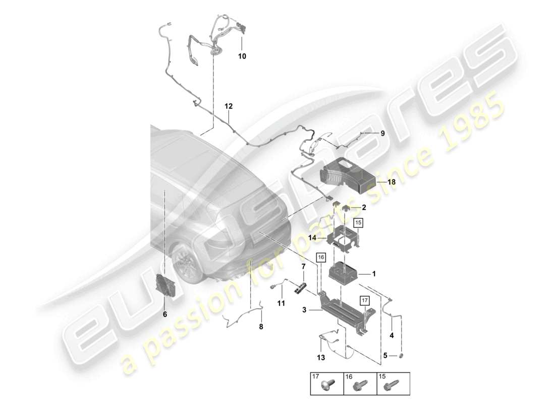 porsche 2021 (cayenne e3 9ya/9yb) schéma des pièces de la batterie 48 volts