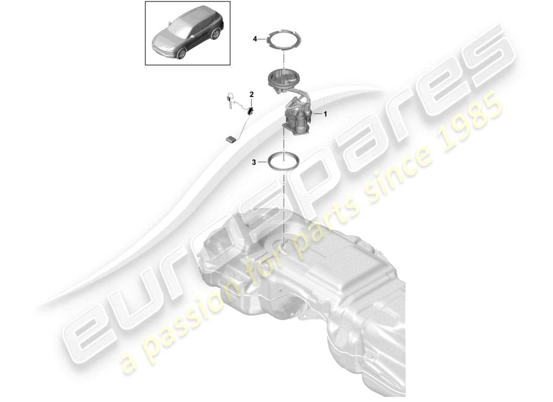porsche 2021 (cayenne e3 9ya/9yb) schéma des pièces du réservoir de carburant et de la pompe à carburant