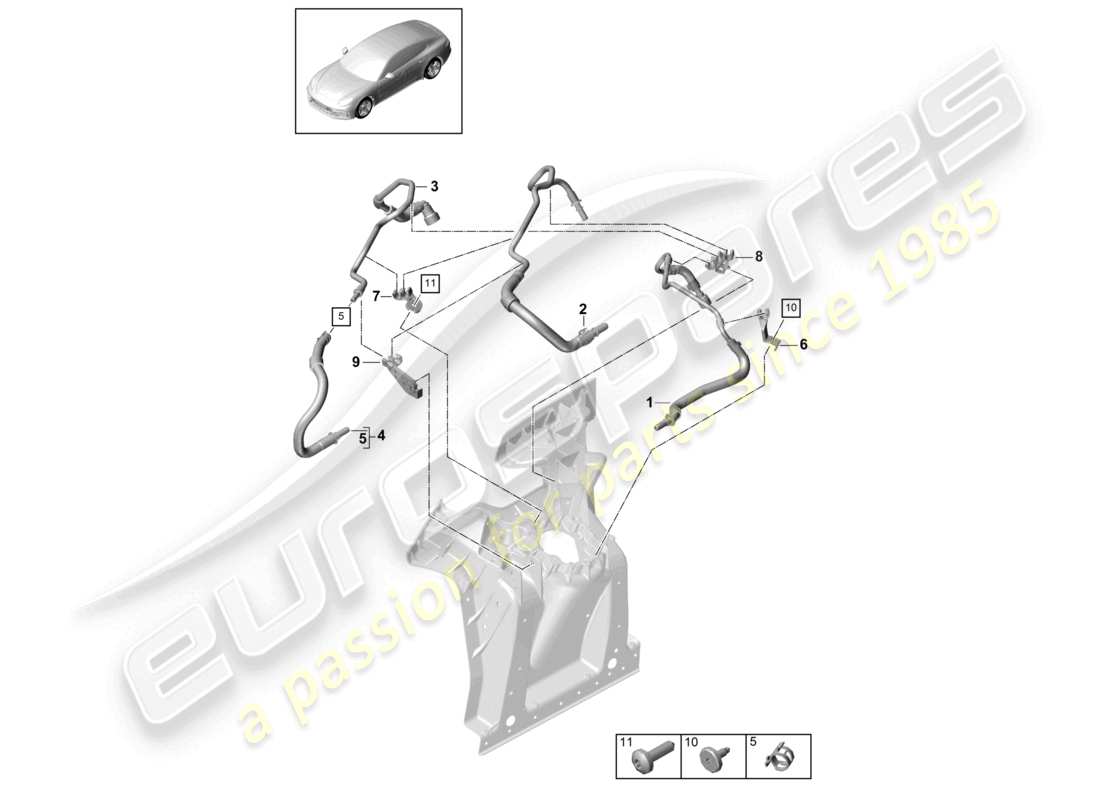 porsche 2021 (panamera 971-1) schéma des pièces du compartiment moteur de la conduite de carburant