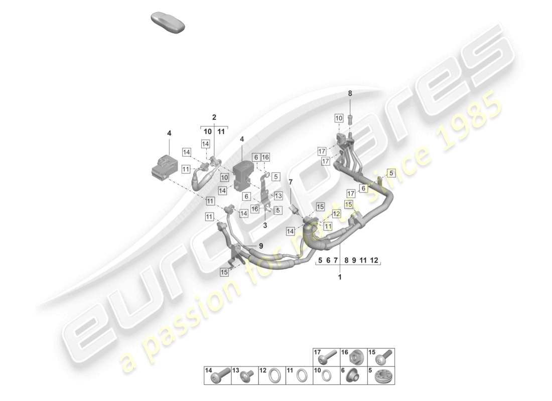 porsche 2023 (taycan 9j1-1) diagramme des pièces du liquide de refroidissement de l'échangeur de chaleur de climatisation r1234yf