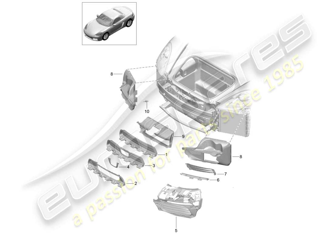 porsche 2021 (718 boxster) schéma des pièces du guide d'air du pare-chocs avant