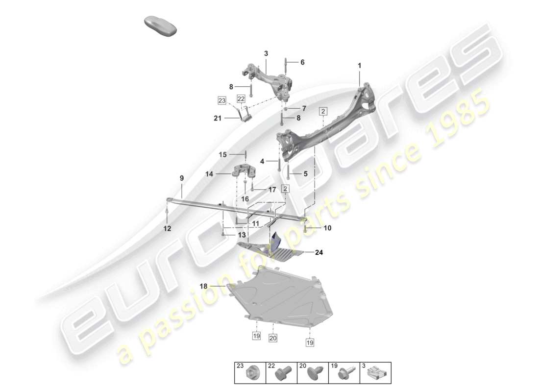 porsche 2026 (992-2 turbo / s) diagramme des pièces de la traverse de l'essieu arrière