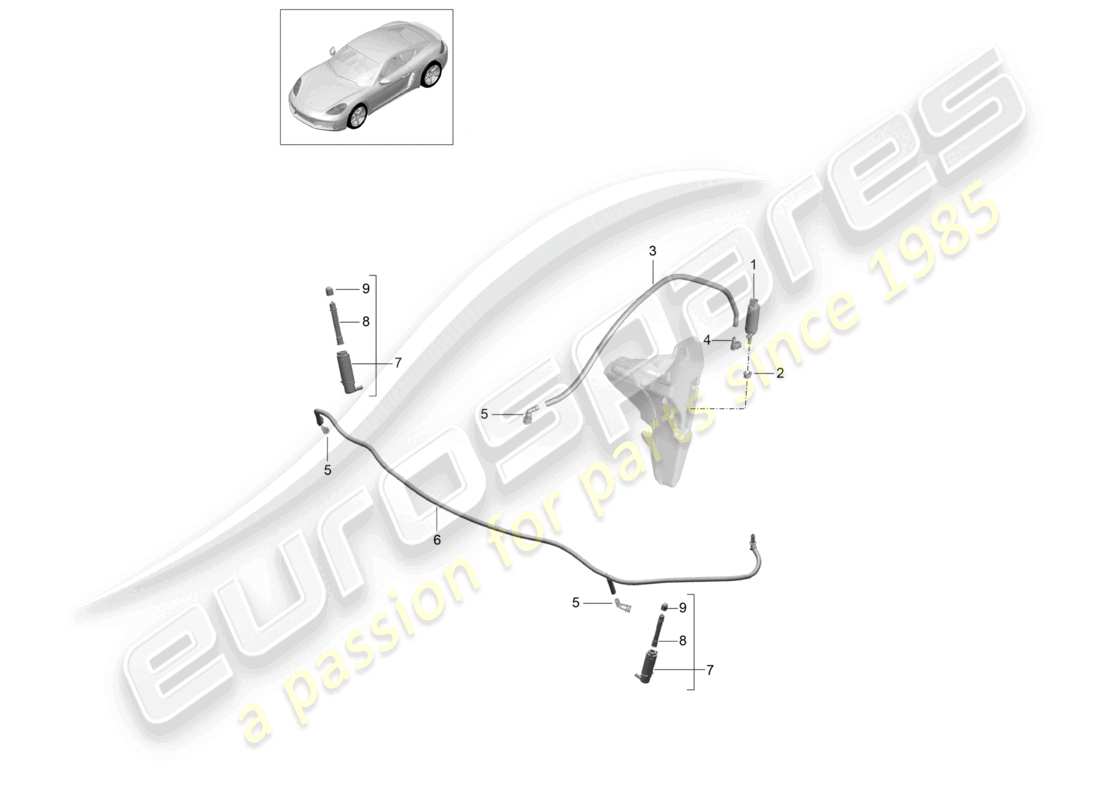 porsche 2025 (718 cayman) système de rondelle de phares schéma des pièces