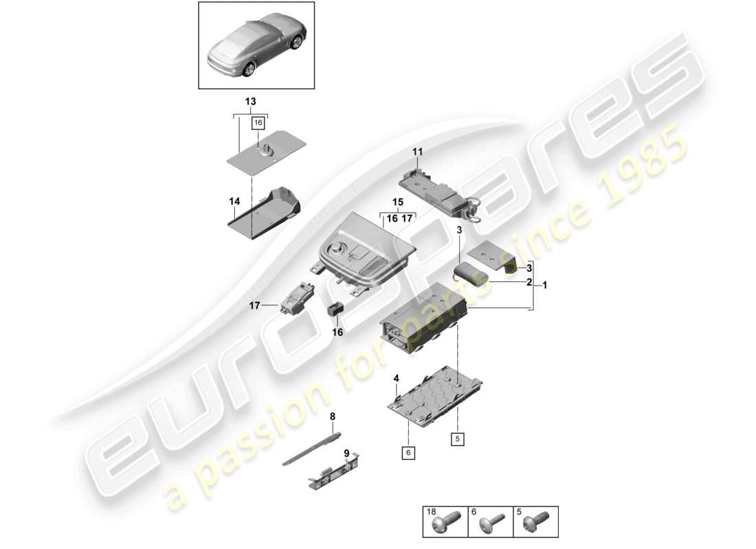 porsche 2021 (panamera 971-1) pour les modèles avec téléphone et appel d'urgence schéma des pièces