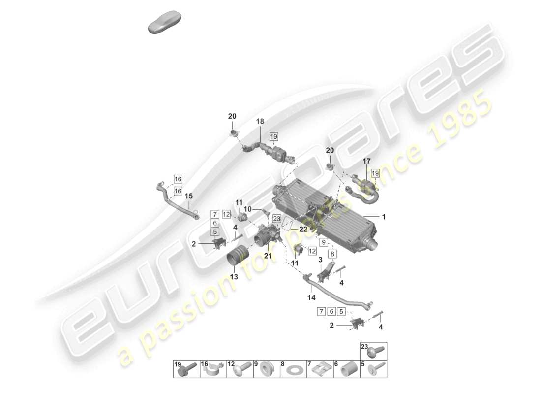 porsche 2024 (992-1) diagramme des pièces du générateur de bruit du refroidisseur d'air de suralimentation