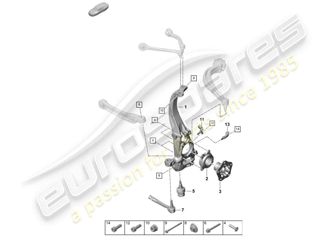 porsche 2026 (cayenne e3 pa) support de roue montage pivotant moyeu de roue essieu avant schéma des pièces