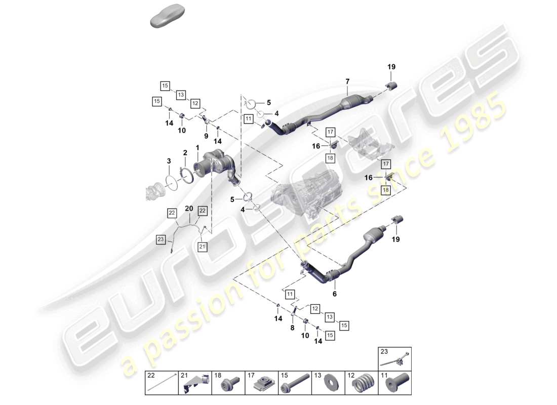 porsche 2025 (cayenne e3 pa) système d'échappement filtre à particules essence tuyau d'échappement avec catalyseur sonde lambda schéma des pièces