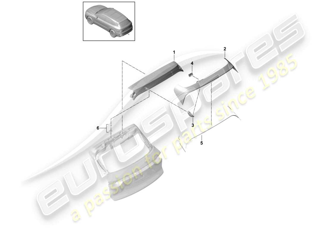 porsche 2024 (cayenne e3 9ya/9yb) schéma des pièces du pack sport design du becquet arrière