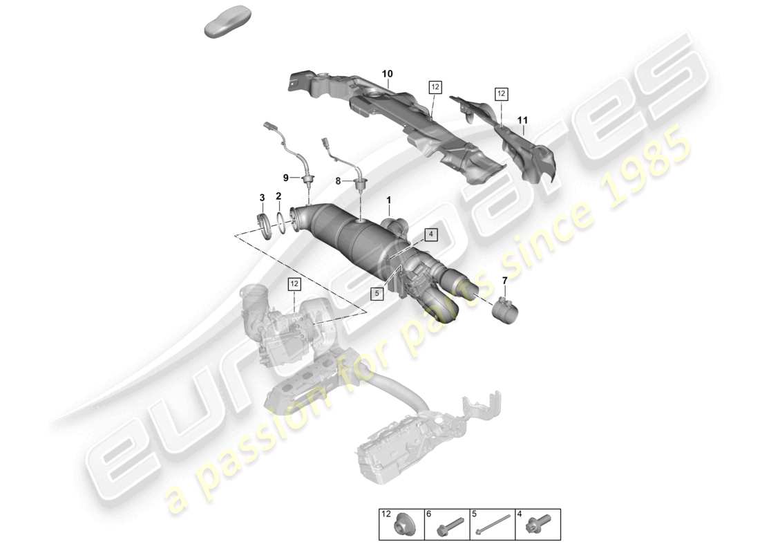 porsche 2024 (992-2) convertisseur catalytique fixations et capteurs schéma des pièces