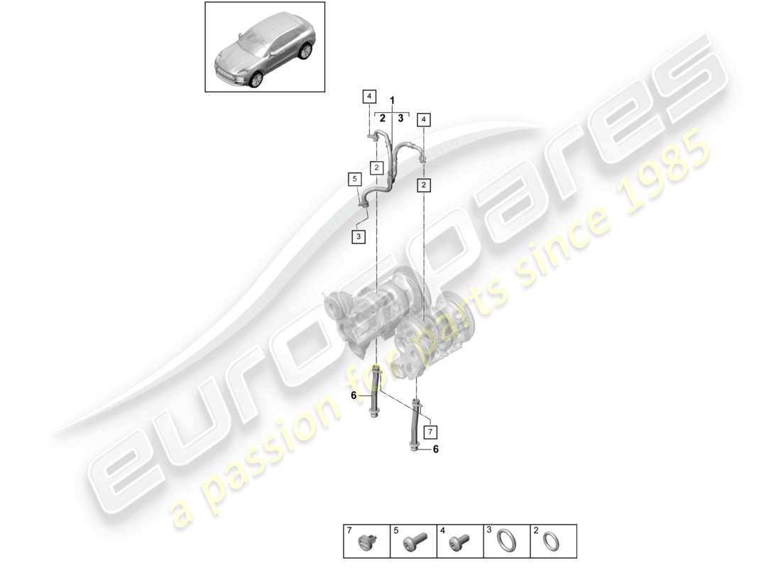 porsche 2023 (macan) schéma des pièces de la conduite de pression d'huile pour turbocompresseur à gaz d'échappement