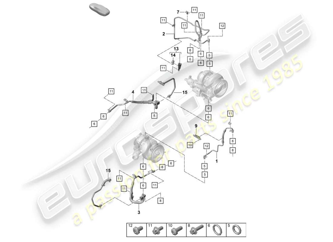porsche 2024 (992-2 turbo / s) schéma des pièces du tuyau d'huile du turbocompresseur à gaz d'échappement