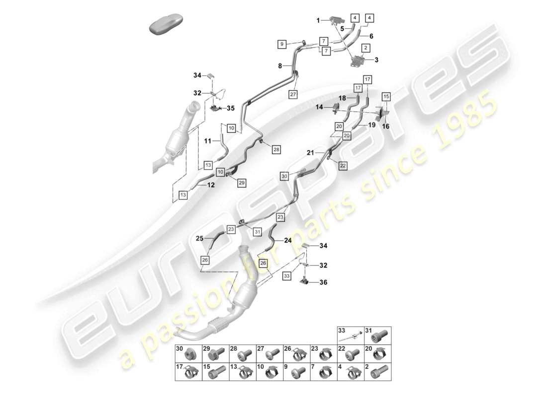 porsche 2021 (panamera 971-2) système d'échappement système de traitement des gaz d'échappement capteurs pour les véhicules équipés d'un filtre à particules essence schéma des pièces