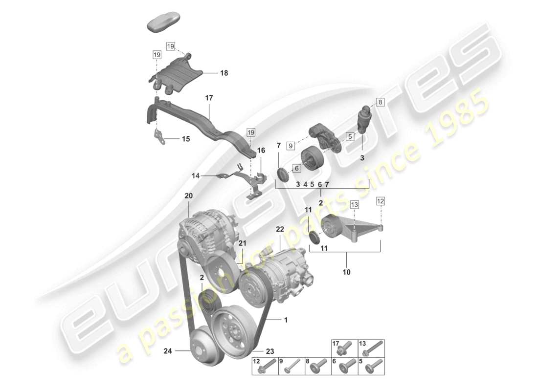 porsche 2024 (992-2) diagramme des pièces du tendeur de courroie poly-v